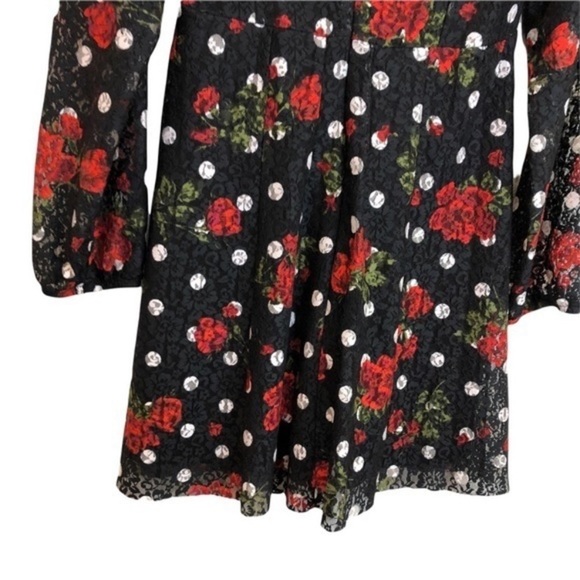 Zara Black Red Rose Polka Dot Dress - Picture 7 of 12